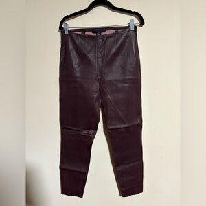 Ralph Lauren Lambskin Leather Skinny Maroon Burgundy Pants - Size 10, Side Zip